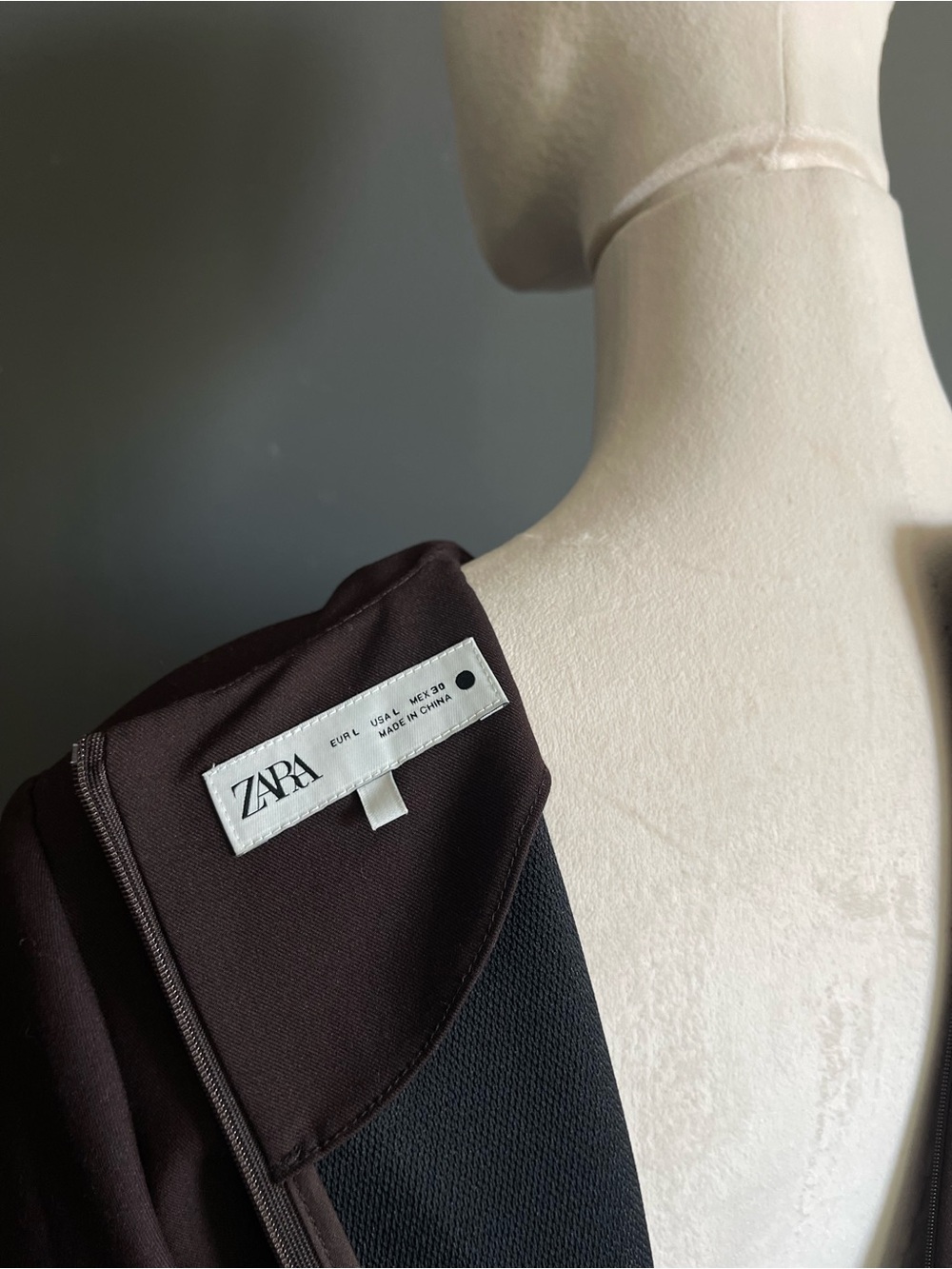 Zara Chocolate Brown Architectural A-Line Mini Shift Dress Pockets Women’s Large - Picture 6 of 9